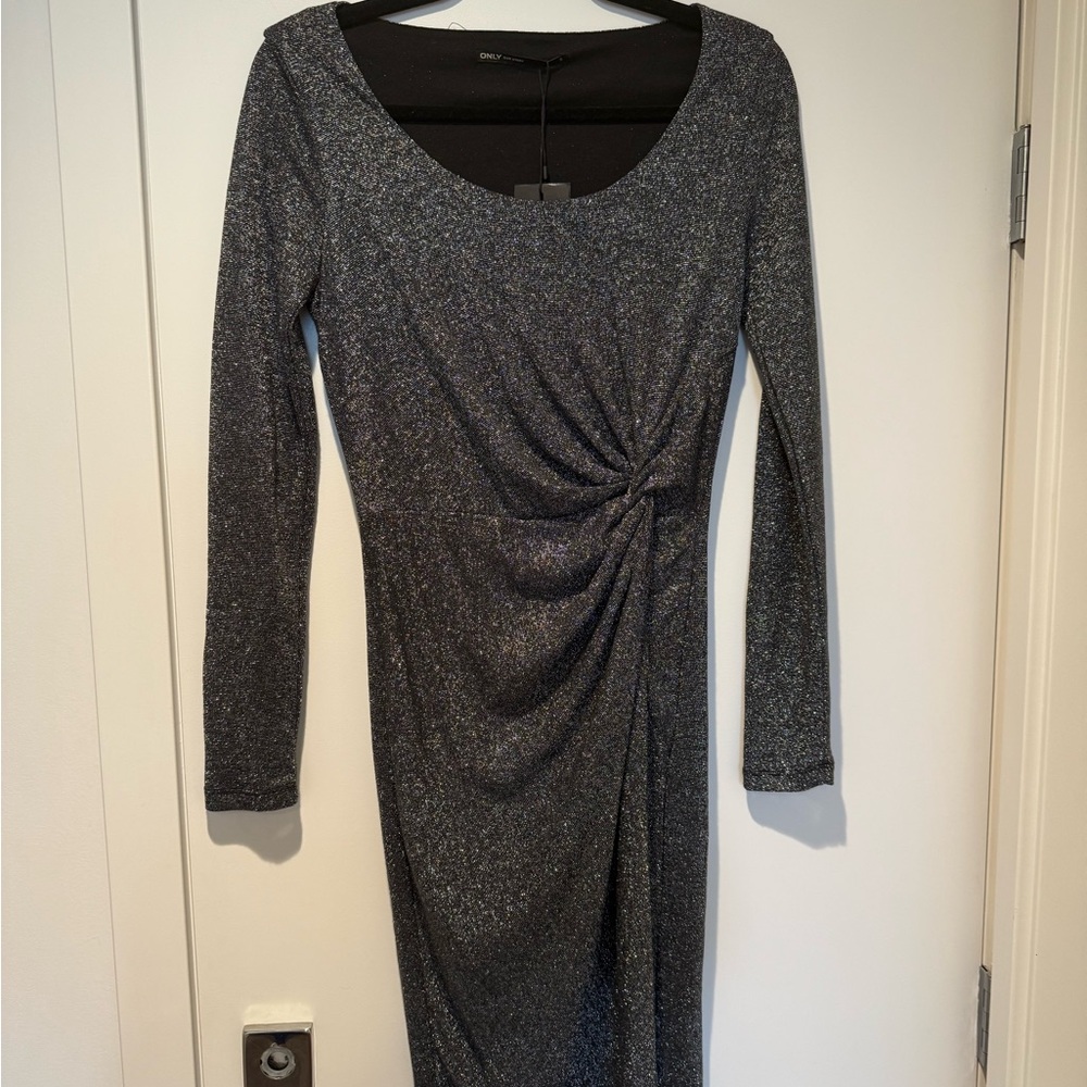 Only Shimmering Silver Long Sleeve Dress